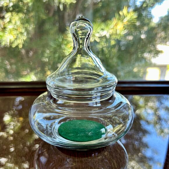 Vintage Clear Glass Apothecary Jar with Green Velvet Insert – 5" Tall - Picture 9 of 15